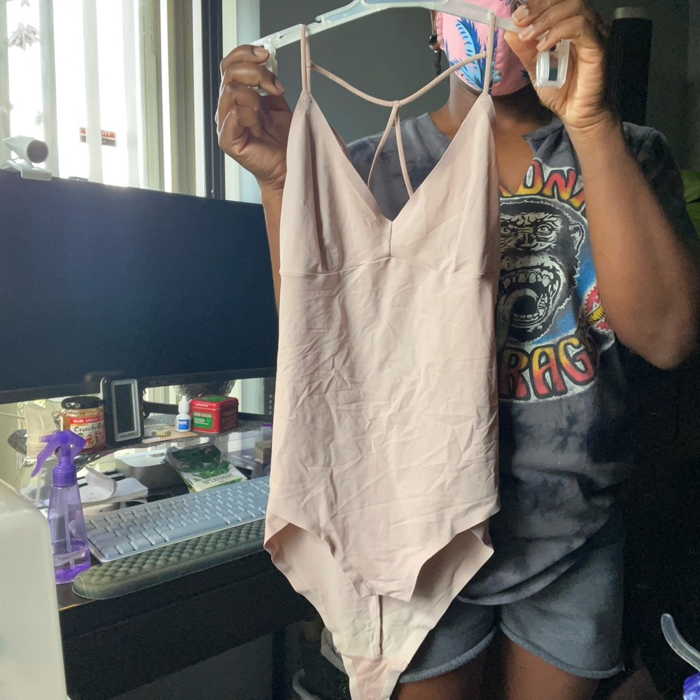 Fashion Nova Blush Pink Strappy V-Neck Bodysuit
